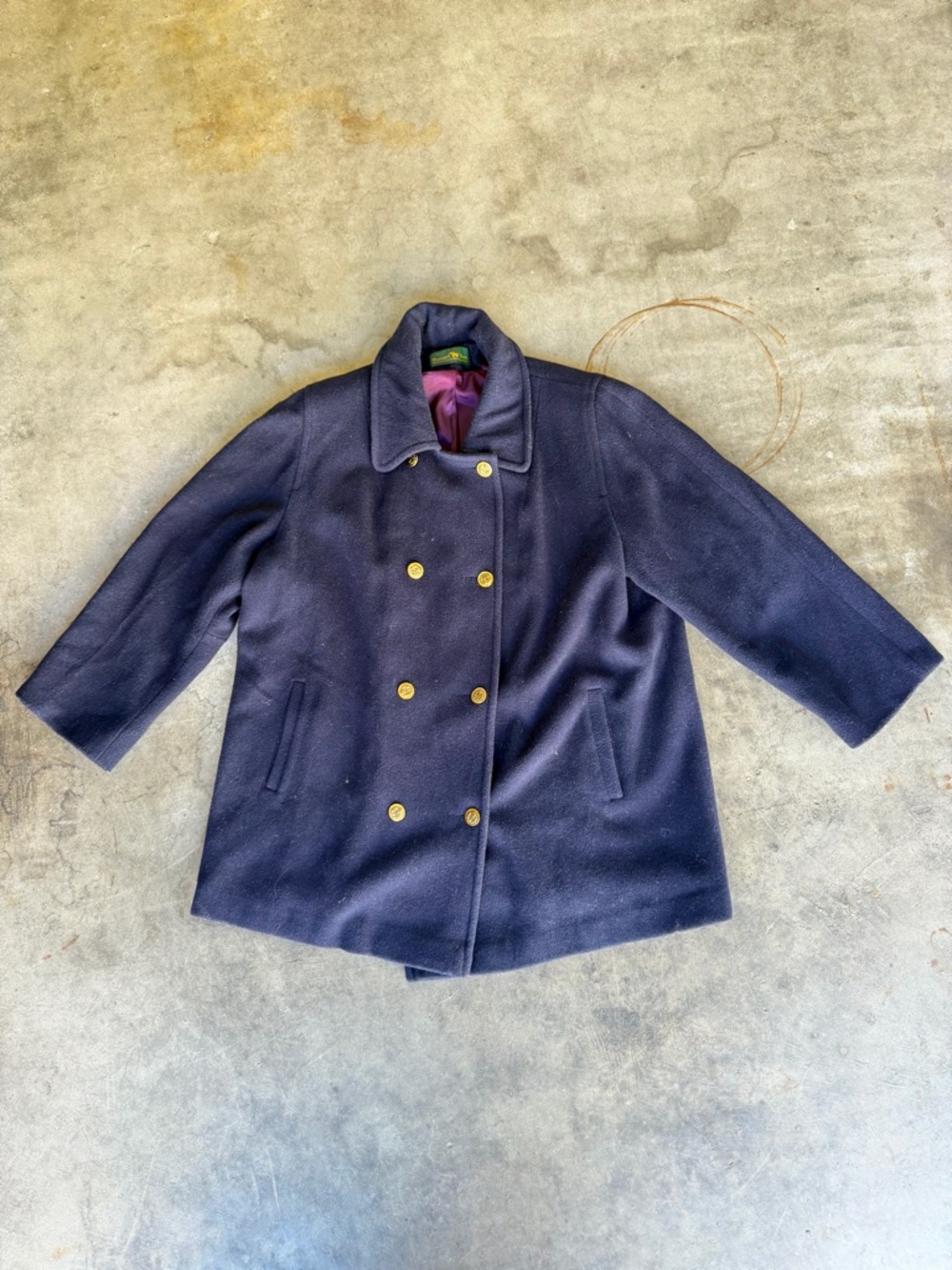 Vintage Pea Coat Double Breasted 80% Wool Size XL 1X Quiet Luxury 3/4 Sleeve USA
